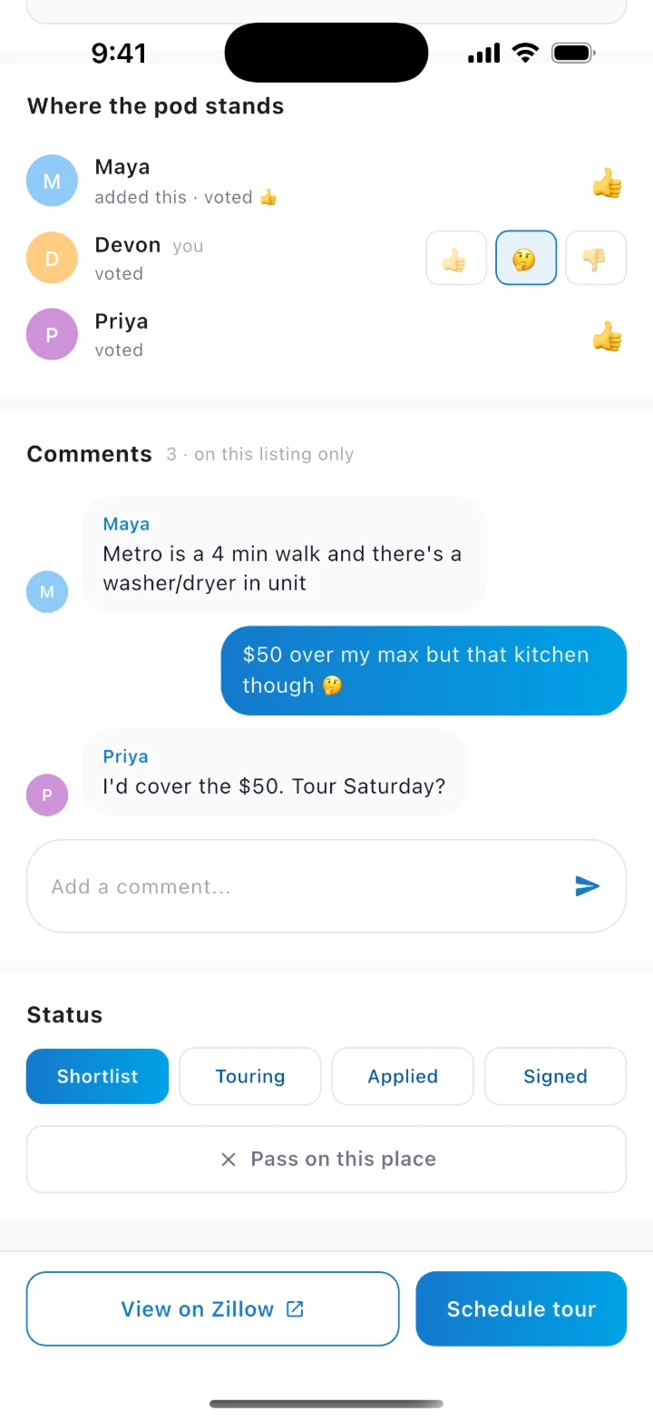 Votes and comments on a single listing